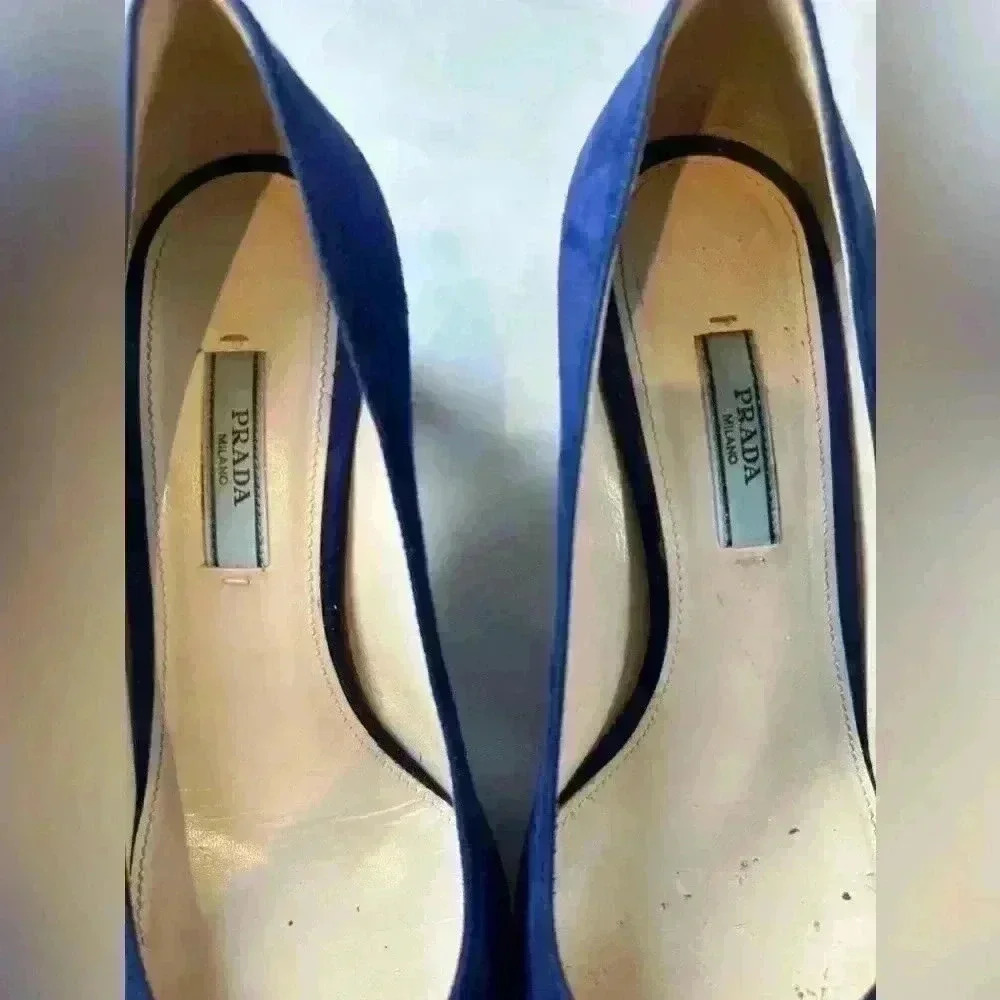PRADA Calzature Donna Blue Suede Hexagon Heel Pumps, Size 38 - Picture 12 of 13